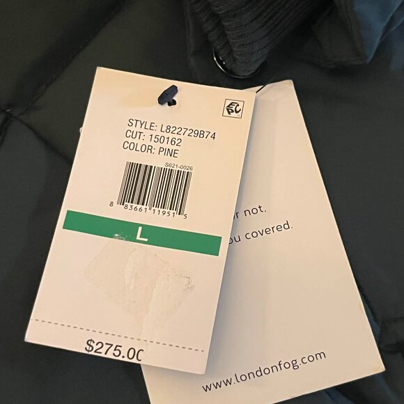 London Fog Faux Fur Trim Hooded Down Fill Coat in Dark Green Color size Large - Picture 9 of 10